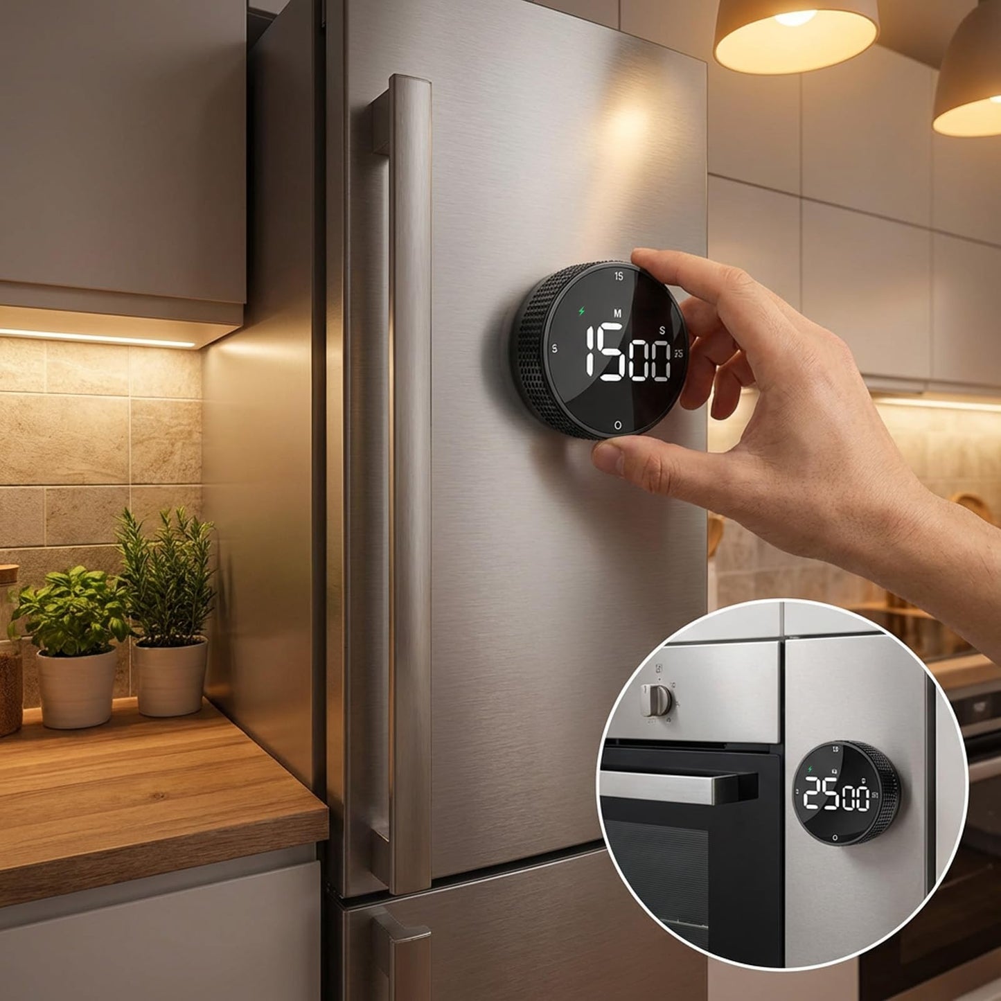 TLTWHS Rechargeable Magnetic Kitchen Timer, LED Countdown/Count-Up Timer, Supports USB-C Charging, with Loud Alarm, 3 Preset Quick Times (5/15/25m), Perfect for Kitchen Cooking, Studying, and Fitness