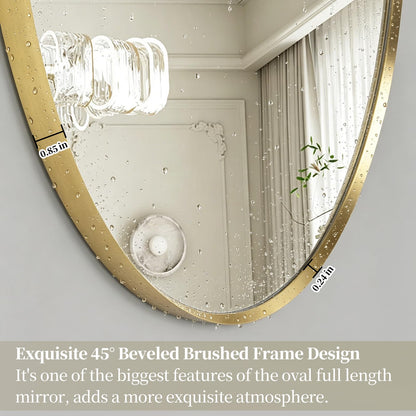 TheiaMo Oval Full Length Mirror, 71"×32" Wall-Mounted Mirror with Gold Frame in Shiny Gold, Ultra-Clear Explosion-Proof Dressing Mirror, Simple & Classic Deco for Cloakroom/Bedroom/Living Room