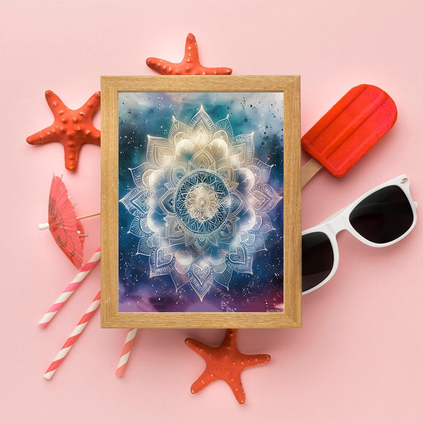 PUAGEMTI Mandala Floral Watercolours Galaxy Diamond Painting Kits Mandala Flower Diamond Painting, Full Round Diamond Art Kits, Home Wall Decor 12x16 inch