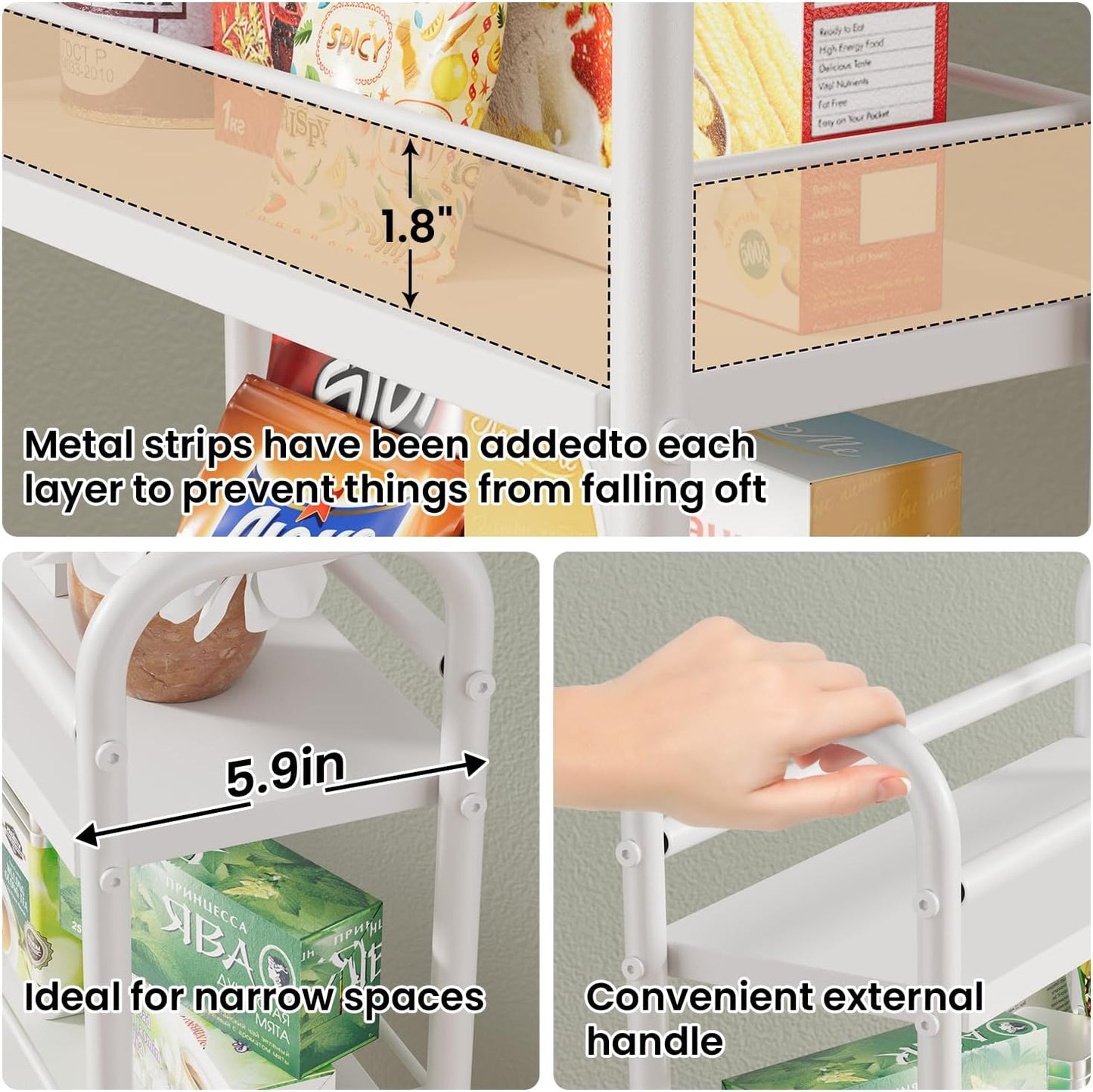 4-Tier 5.9" 4-Tier (5.9" 33.6" Asgolion Slim Storage Cart, Small Rolling Cart with Wheels, Deep, Narrow Bathroom Shelf
