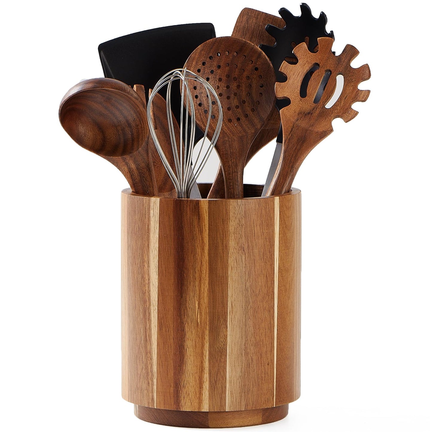 LOHONER Acacia Wood Utensil Holder, 360° Rotating, Large Countertop Organizer, Farmhouse Kitchen Decor