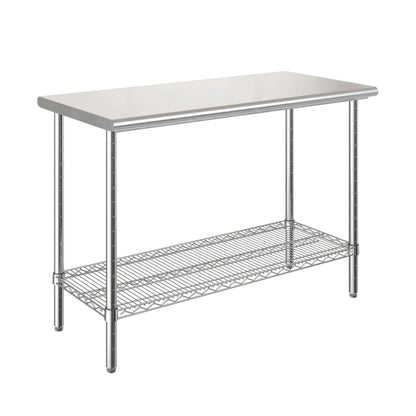 Seville Classics Commercial Work Table Island Utility Cart Prep Station, for Restaurant, Kitchen, Warehouse, Garage, Hotel, Home, Stainless-Steel Top NSF , 49" W x 24" D