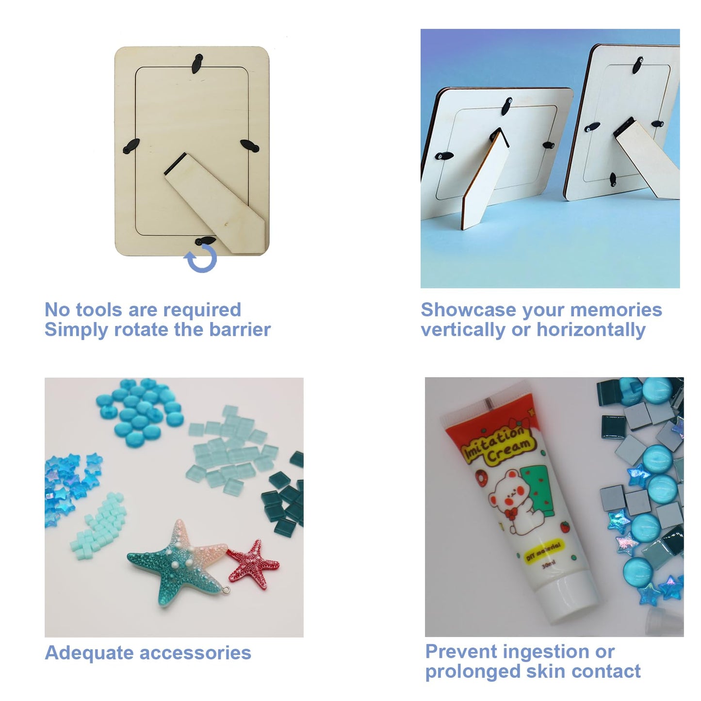 Fenzonmic DIY Wooden Photo Frame Kit 2-Pack, Includes Cream Glue Gun & Resin Decor (Shells, Pearls, Sea-Themed) for 4x6 Inch (10x15cm) Pictures, Creative Craft Gift for Friends and Family