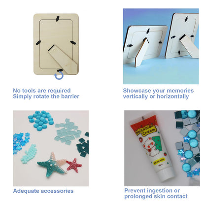 Fenzonmic DIY Wooden Photo Frame Kit 2-Pack, Includes Cream Glue Gun & Resin Decor (Shells, Pearls, Sea-Themed) for 4x6 Inch (10x15cm) Pictures, Creative Craft Gift for Friends and Family