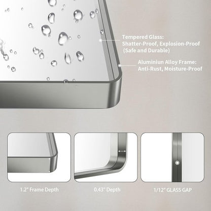 LOAAO Brushed Nickel Bathroom Mirror - 60X40 Inch Rounded Rectangle Design | Anti-Rust & Shatter-Proof