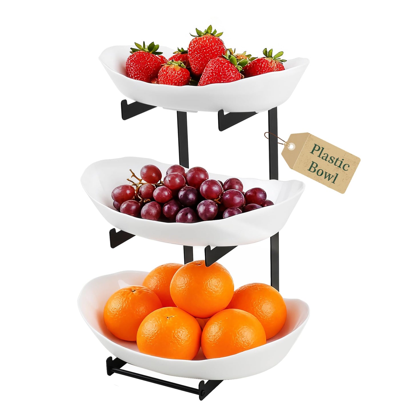 3 Tier Fruit Bowl for Kitchen Counter - Tiered White Fruit Stand, Easy to Assemble & Clean, Sturdy Plastic Fruit Storage Container for Fruits, Vegetables, Snacks, Elegant Serving Bowl for Home & Party