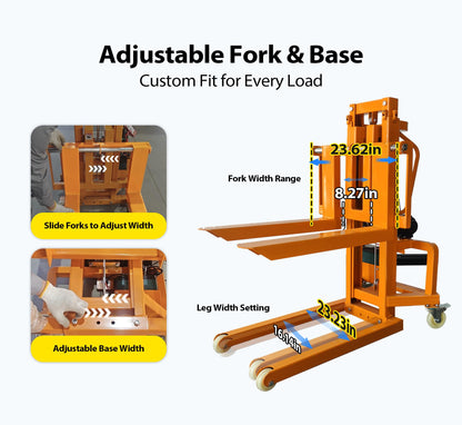 CareArise Electric Material Lift Pallet Stacker| 660lbs Capacity Forklift | 47.24" Max Remote Control Lift | Adjustable Forks&Base | Ideal for Warehouse, Garage, Logistics丨Battery Powered Forklift
