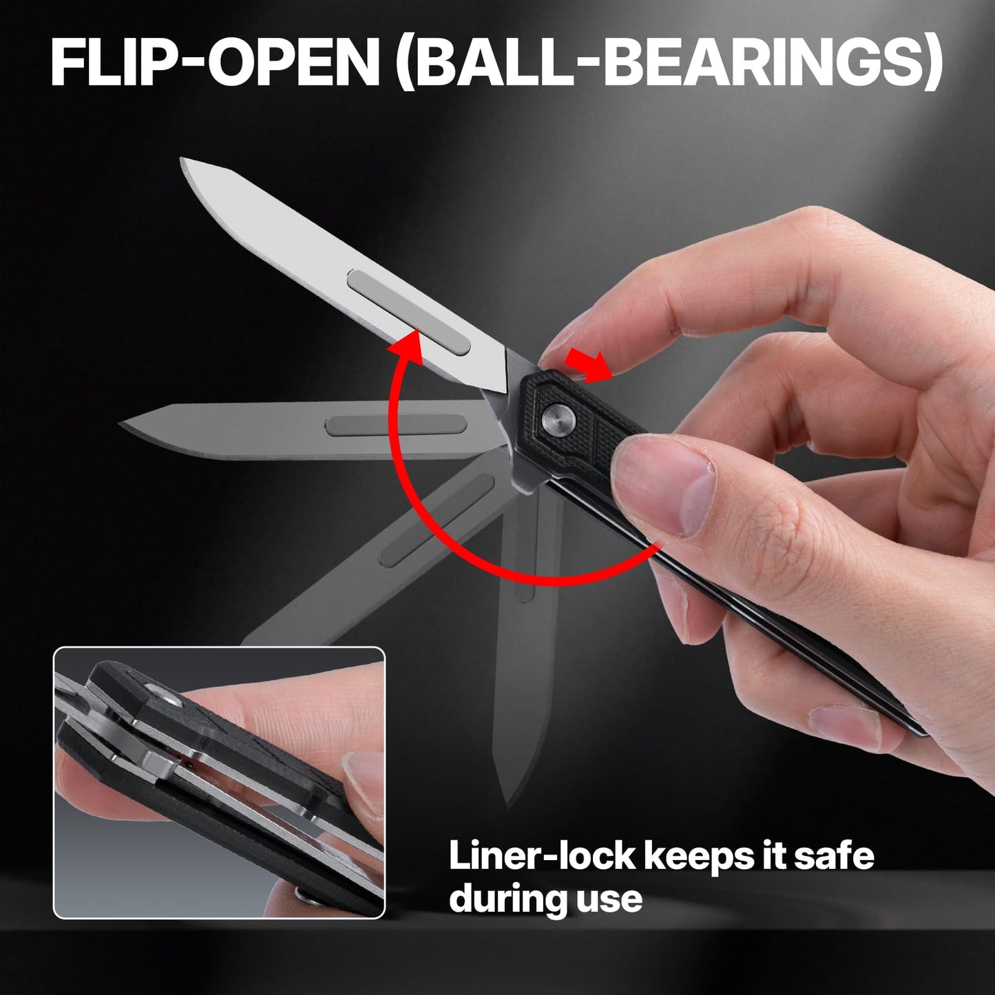 Tops Home Mini Folding Scalpel – Slim G10 Handle with Back Clip, Liner Lock Pocket Knife for Crafts, Utility Box Cutter, Includes 20 Replaceable Blades (#24 & #60) (Black)