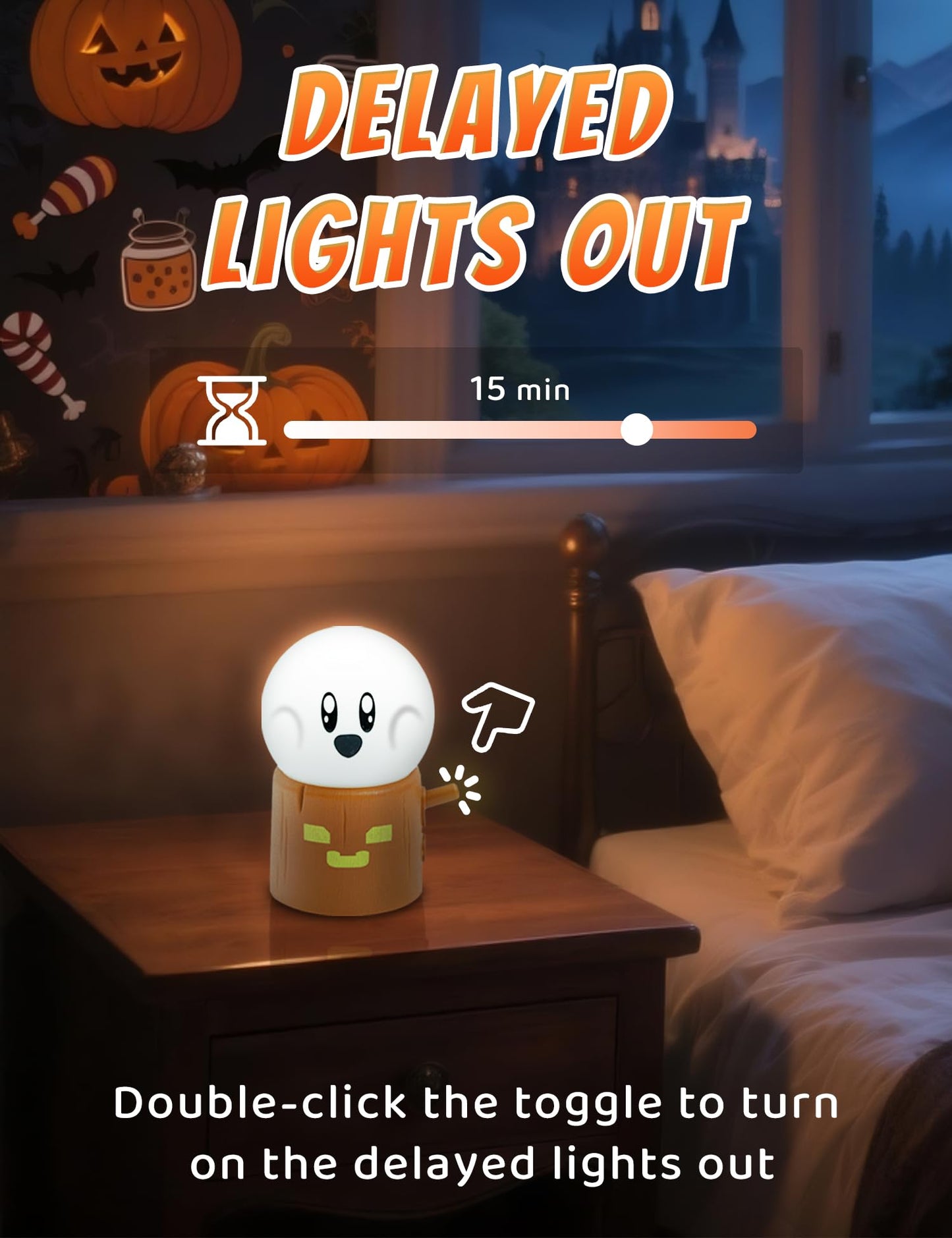 Cute Ghost Campfire Lamp, Halloween Decor,Kids Night Light，Adjustable Dimmable Rechargeable Night Light for Kids, Girls, Boys Gifts,Halloween,Christmas Decorations