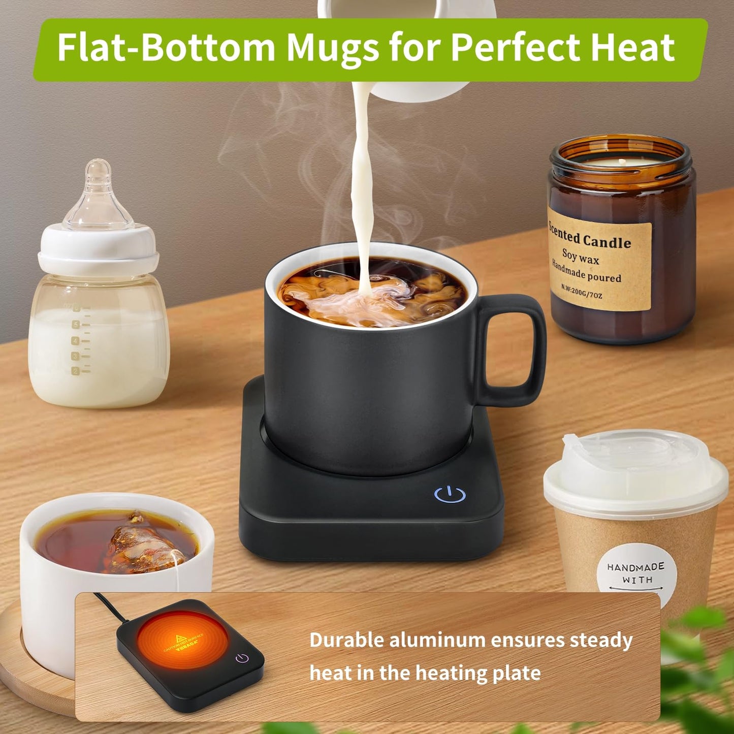VOBAGA Coffee Mug Warmer for Desk with Auto Shut Off & 3-Temp Settings, Coffee Cup Warmer with Smart Safety Alert Home Office Accessory, Perfect for Coffee, Tea, Milk (Mug for Display)