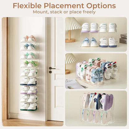 4 Pack Closet 4 Clear Acrylic Kids Shoe Rack for Organizers and Storaget, Baby Shoe Storage Small Shoe Rack Sections
