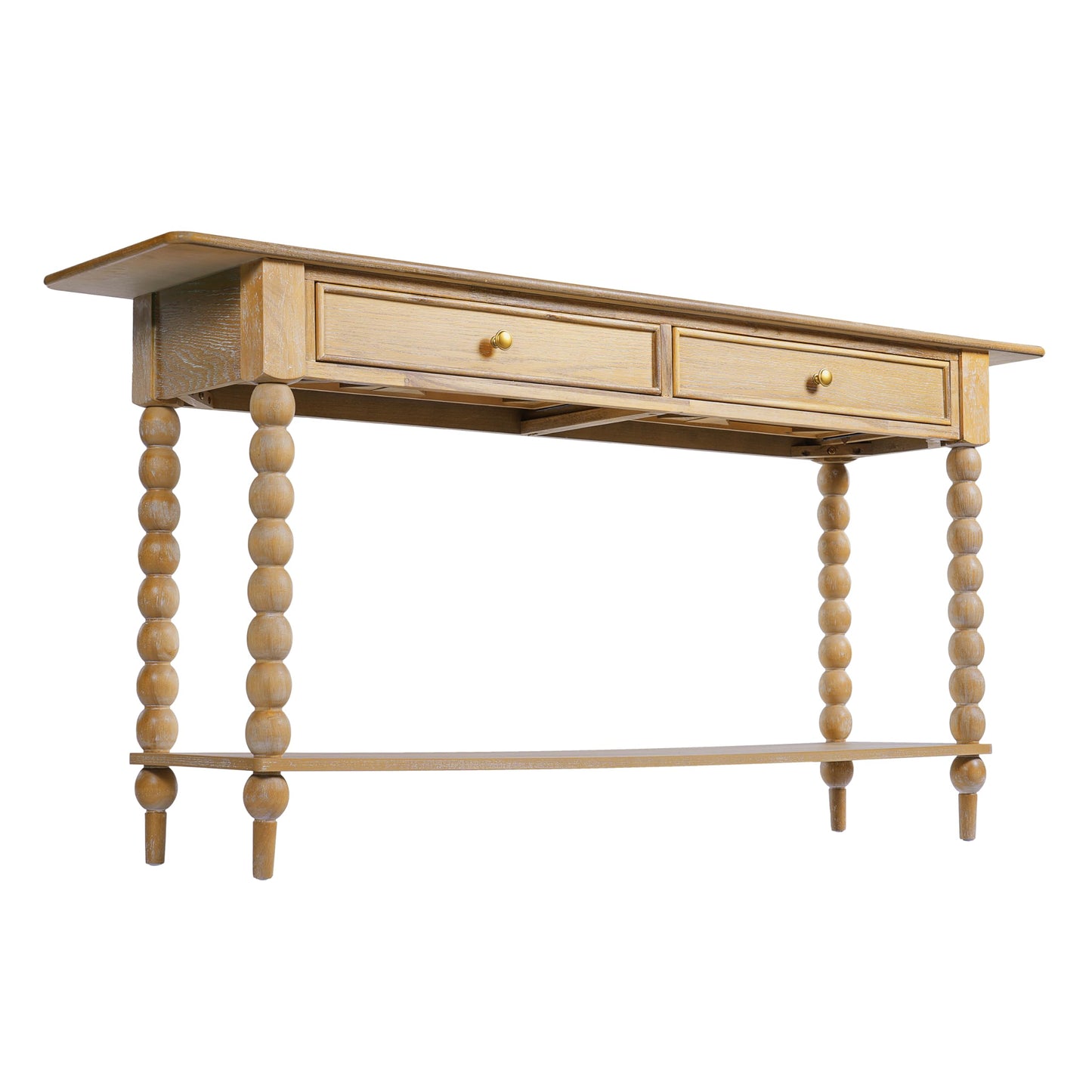 Christopher Knight Home Zeka Narrow Console Table with Storage, Wood Entryway Table with 2 Drawers and 1 Bottom Shelf, Retro Display Table with Unique Spherical Legs for Hallway, Living Room, Natural