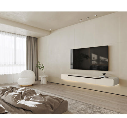FurniNova High Gloss Floating TV Stand with 3 Doors,47'' Wall Mounted TV Cabinet,Under TV Console,Floating Media Shelft for Bedroom Living Room(White)