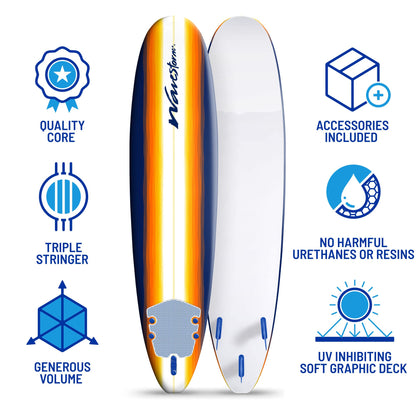 Wave Storm 8ft Surfboard // Foam Wax Free Soft Top Longboard for Adults and Kids of All Levels of Surfing,Mix,AZ22-WSSF800-B