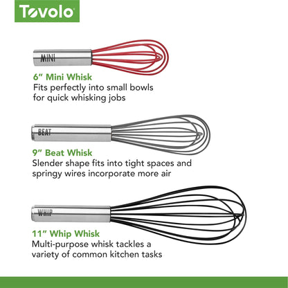 Tovolo Balloon Whisk 11 in Whip Whisk for Cooking Blending Mixing Stirring Whipping Beating, Dishwasher Safe Silicone Coated Wire Handheld Large Heavy Duty Multi Function Whip Whisking Mixer, Black