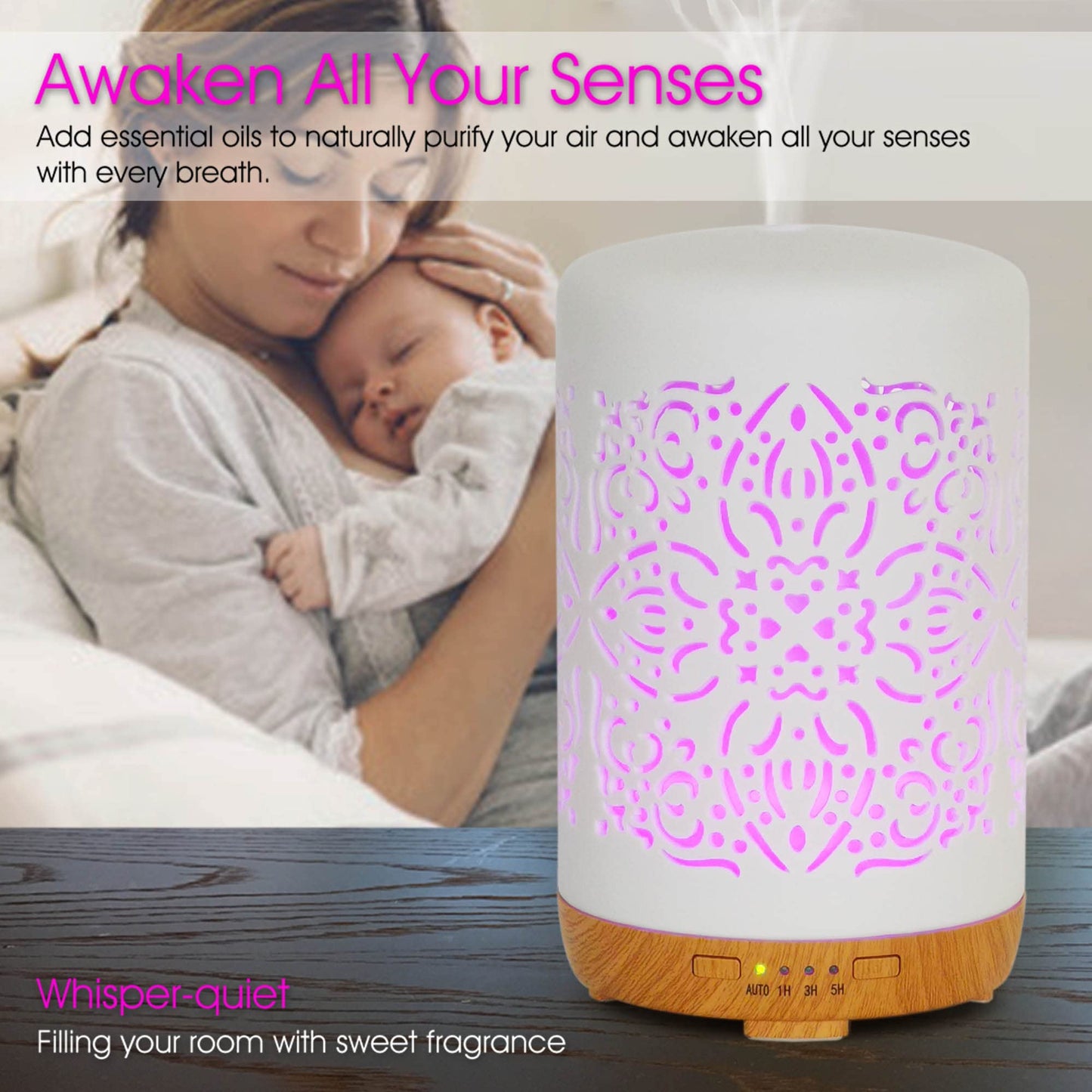 Earnest Living Essential Oil Diffuser White Ceramic Diffuser 100 ml Timers Night Lights and Auto Off Function Home Office Humidifier Aromatherapy Diffusers for Essential Oils