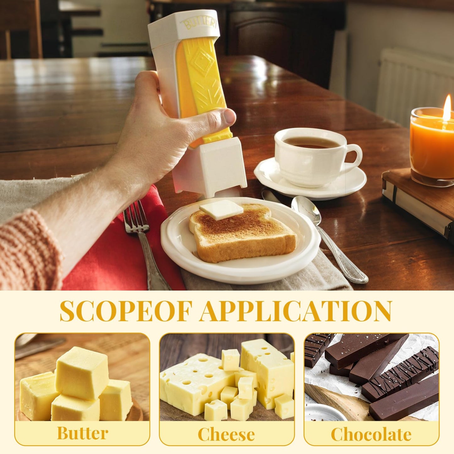 Bntyok Butter Cutter - Butter Slicer & Butter Dispenser, One Click Kitchen Tool with Stainless Steel Blade, Easy to Clean Butter Cutter for Bread, Cakes & Cookies