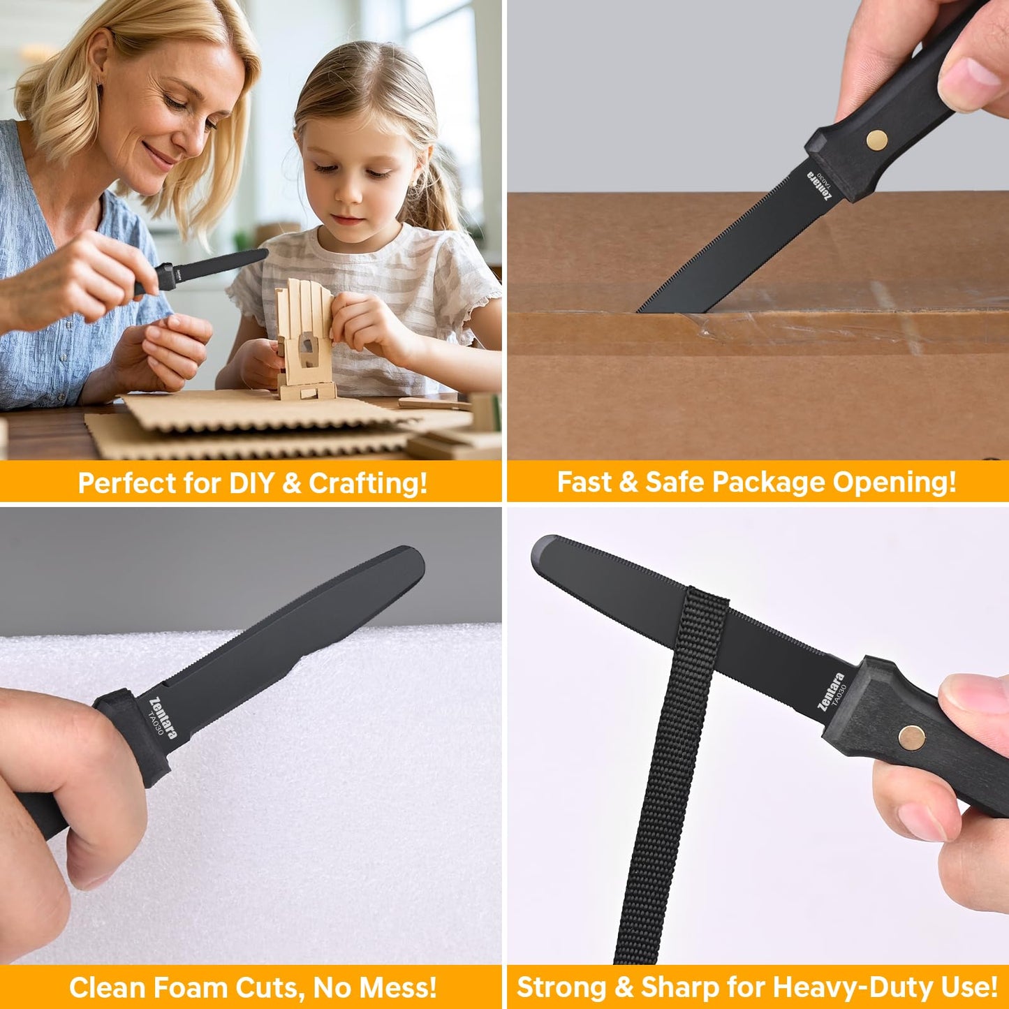 Zentara 2-Pack Cardboard Cutter – No Blade Replacement, Serrated Corrugated Knife for Precision Box Cutting, DIY Crafting, and Recycling –Heavy Duty Ergonomic Handle & Anti-Stick Coating
