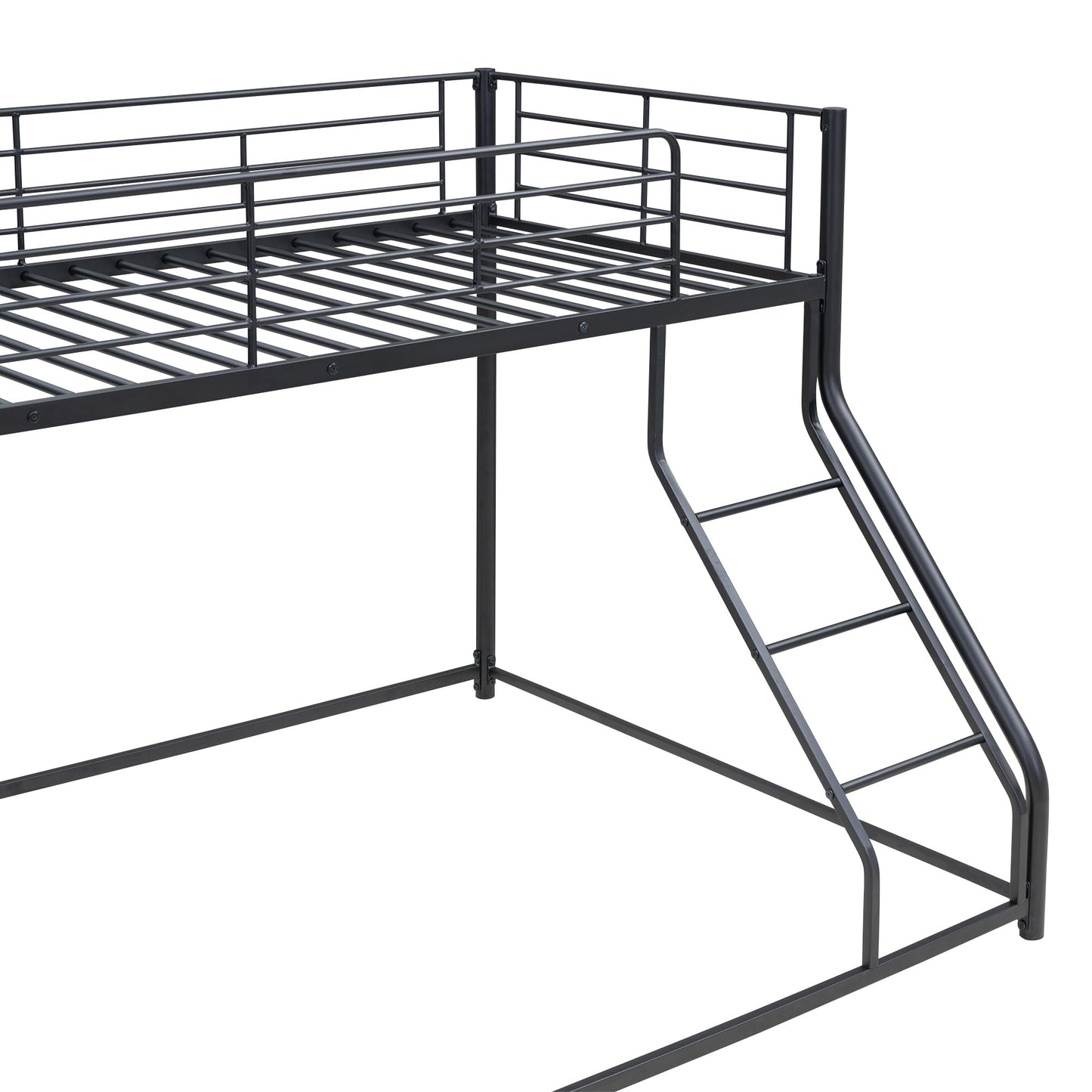 Merax Metal Floor Bunk Bed, Twin XL Over Queen, Black,82.4''L x 62.4''W x 53.7''H