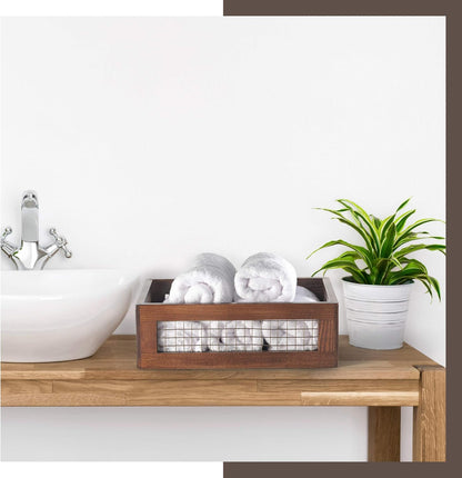 Set of 2 Wooden Countertop Baskets for Kitchen, Bathroom, Pantry | Rustic Nesting Boxes, Wall Mount Upgrade