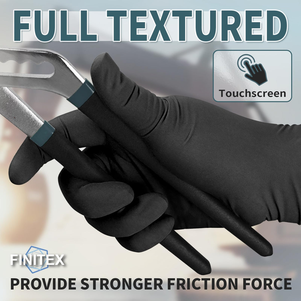 FINITEX - Black Nitrile Disposable Gloves, 5mil, Powder/Latex-Free, Medical Exam 100 PCS For Examination Home Cleaning Food Glove (X-Large)