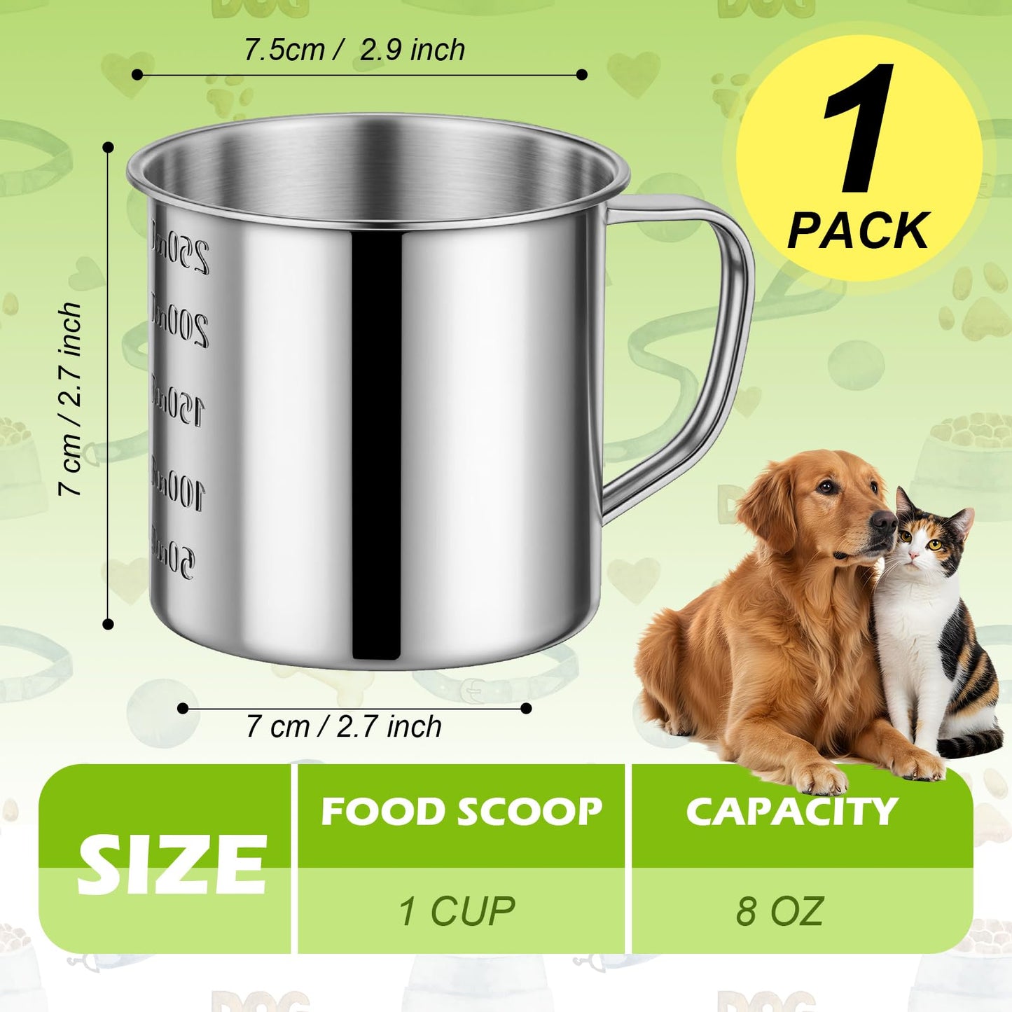 Ashmacdo Dog Food Scoop 1 Cup,304 Stainless Steel Measuring Cups with Handle Pet Food Scoop Cup Measuring Scoop for Dogs, Cats, Birds & Rabbits – Ideal for Dry Food & Treats