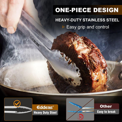 Kitchen Tongs - 9 inch Heavy Duty Food Tongs, Ergonomic Grip Stainless Steel, Perfect for Cooking and Grilling