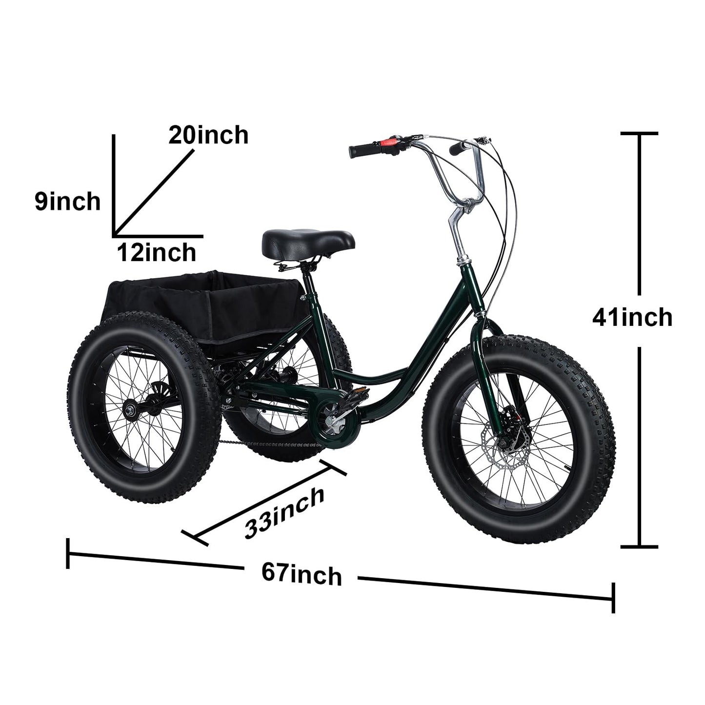 Tacarlha Tricycle for Adults, 20 Inch Fat Tire Trike for Adults, 7-Speed Adult Tricycle 20x4 Fat Tire Trike with Dual Disc Brakes & Rear Basket, 450lbs Capacity Cruiser 3 Wheel Bikes