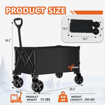350lbs CUMNTQ Wagons Carts Foldable, Weight Capacity Collapsible Wagon with All-Terrain Wheels, Grocery Cart on Wheels
