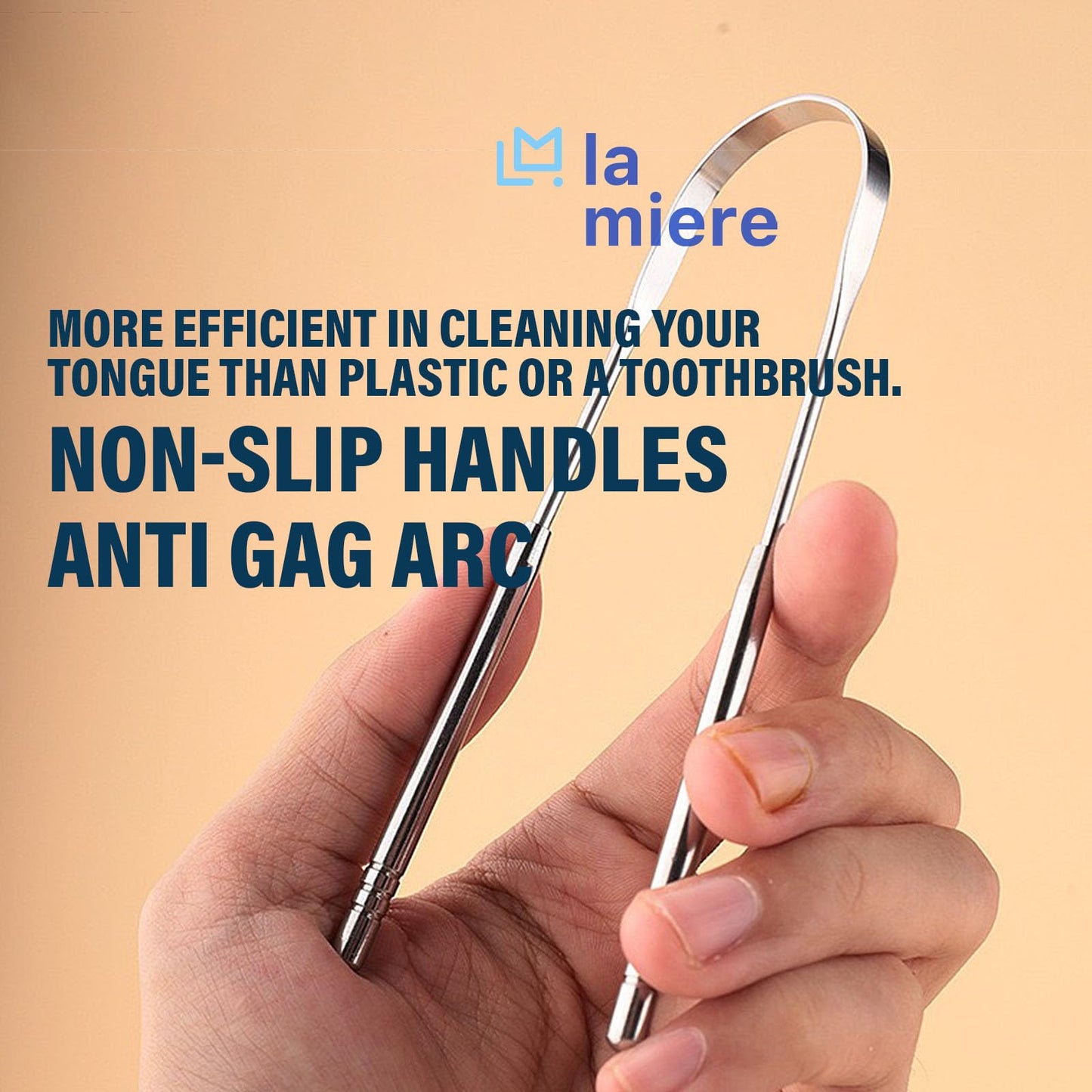 LA MIERE Tongue Scraper (2 Pack), 100% Stainless Steel, Easy to Use Tongue Scraper for Adults, Tongue Cleaner for Oral Care & Hygiene with Natural Cotton Bag