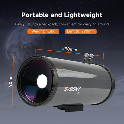 SVBONY MK90 60-180x90mm Angled High Magnification Spotting Scope, Compact and Lightweight Maksutov Spotting Scope with Eyepiece, Diagonal and Tripod for Long-Range Target, Astronomy Viewing
