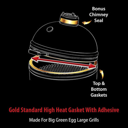 2yr Gold Standard High Heat Gasket with Adhesive for Large Big Green Egg with Kevlar and Nomex - Warranty