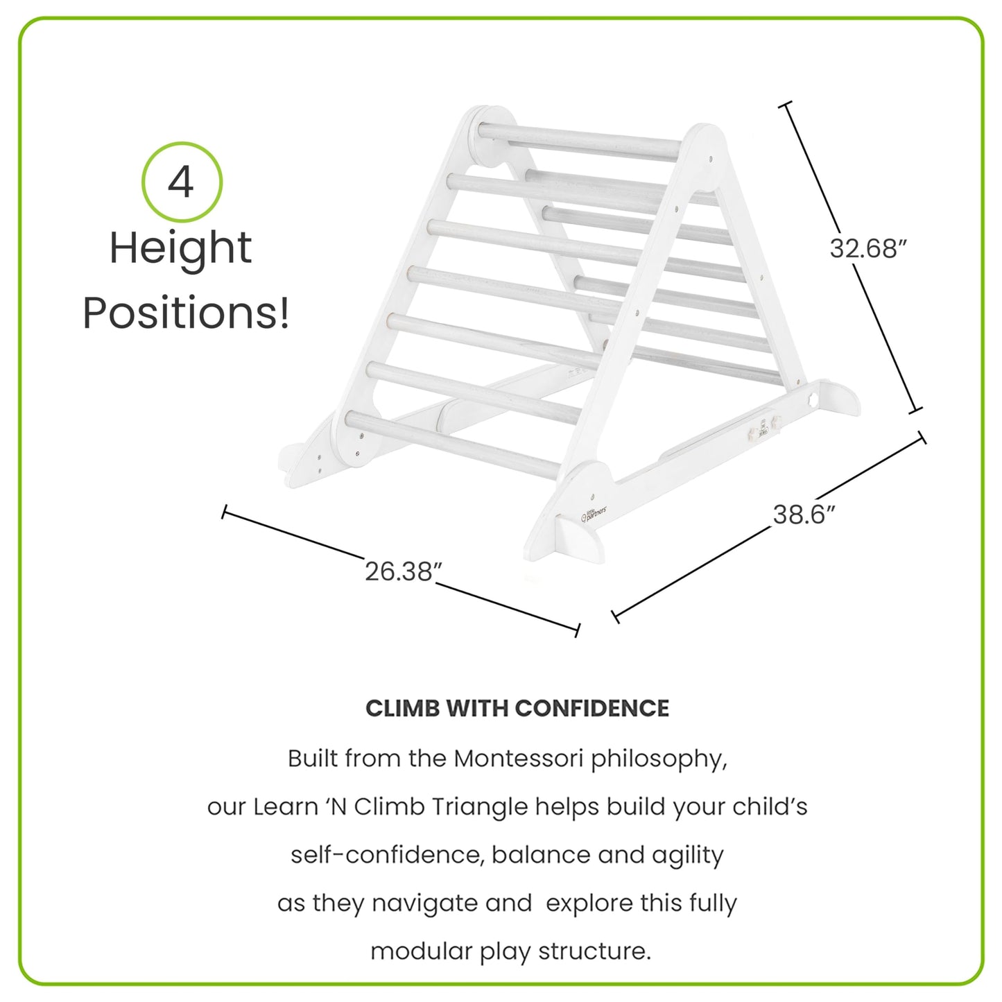 Little Partners Learn 'N Climb Foldable Wooden Climbing Triangle, Wood Climbing Gym for Toddlers, Triangle Climber for Skill-Building and Active Play, Soft White