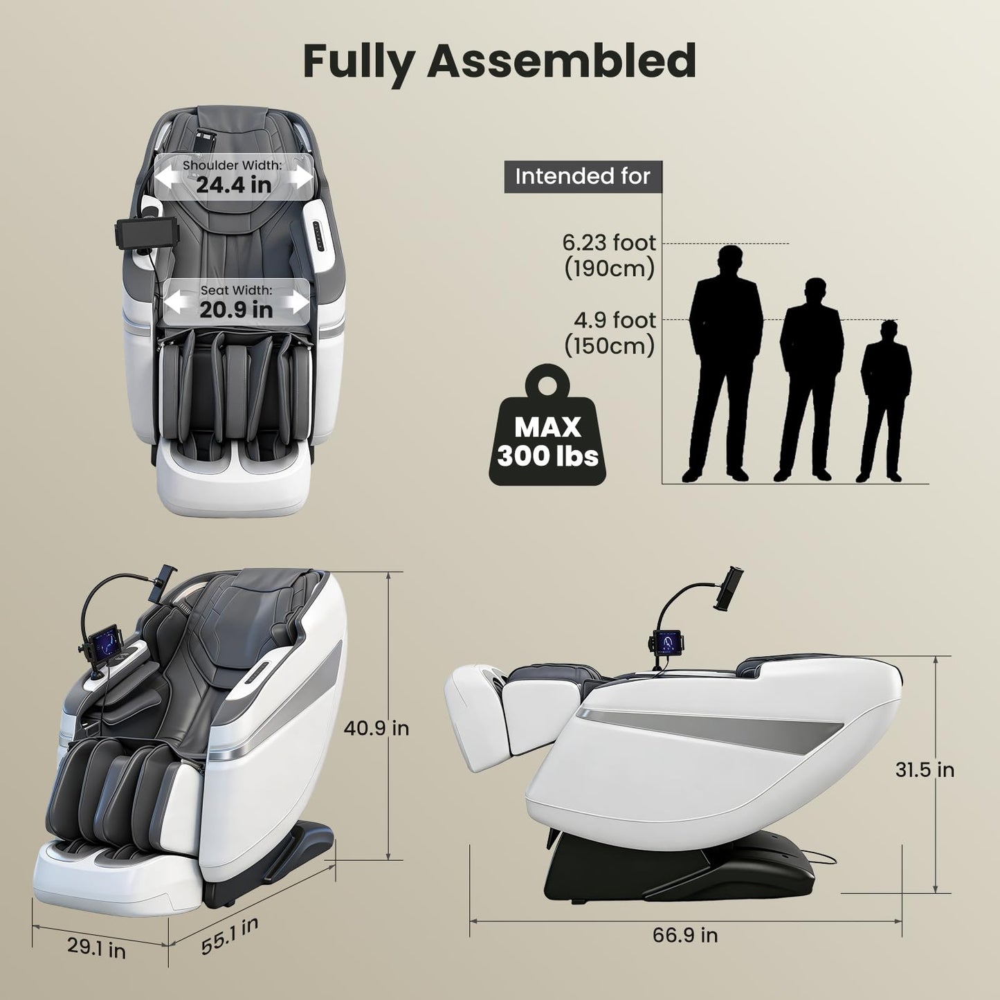 KTENTITO 4D Music Rhythm Massage Chair Full Body Recliner, 2026 Unique Sonic Resonance Zero Gravity SL-Track Shiatsu with Knee Heating Blanket AI Voice Bluetooth Foot Roller Body Scan Airbags G9 White