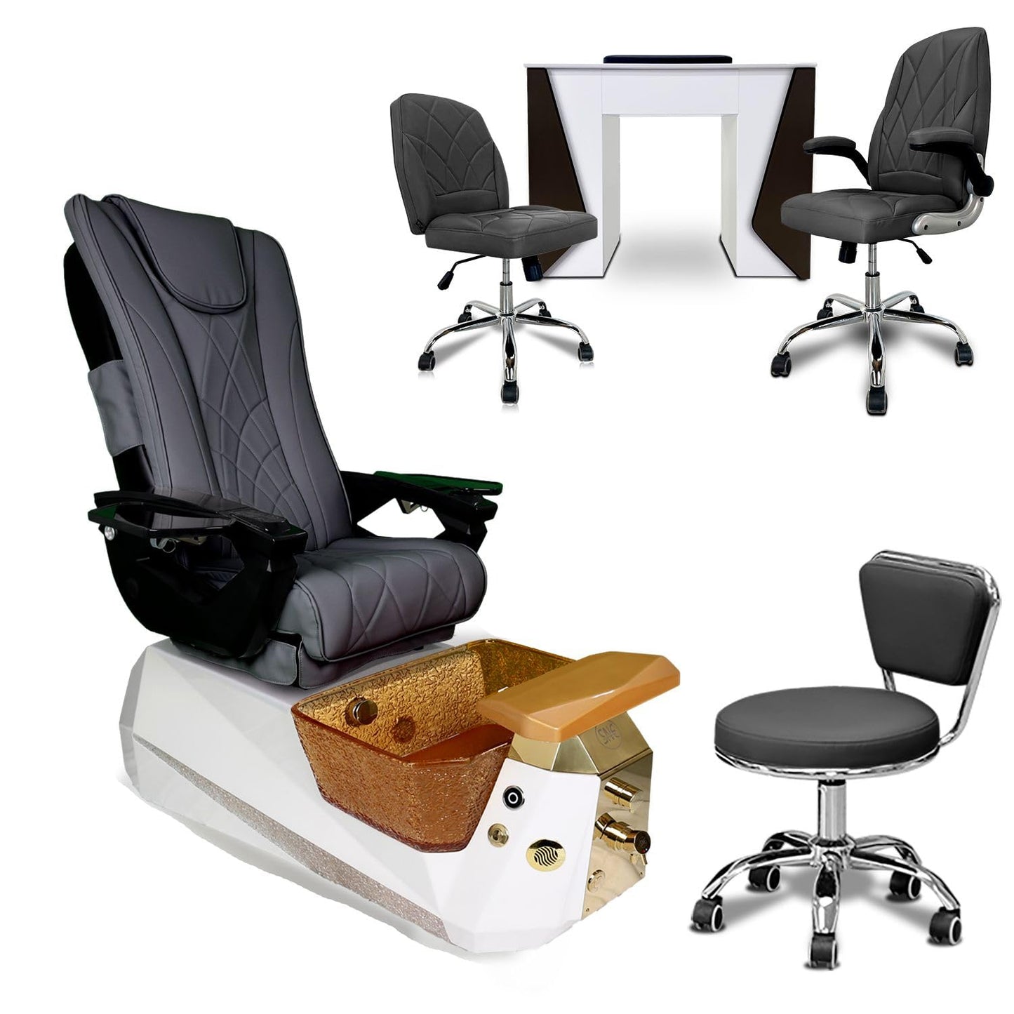 Galaxy Professional Nail Salon Furniture Set – Luxury Pedicure Spa Chair, Manicure Table & Technician Stools (Espresso Set, Espresso Table)