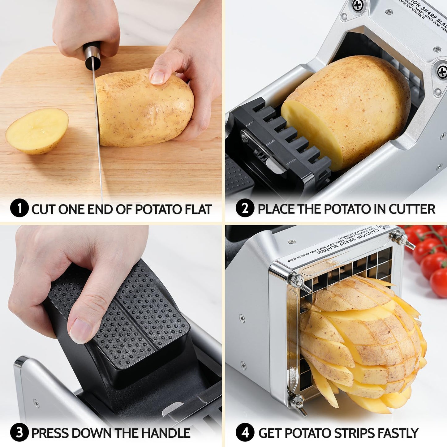 Potato Cutter, Sopito Stainless Steel Blade Fry Cutter to Get 1/2 Inch French Fries, Great for Potatoes Carrots Cucumbers, Home Use
