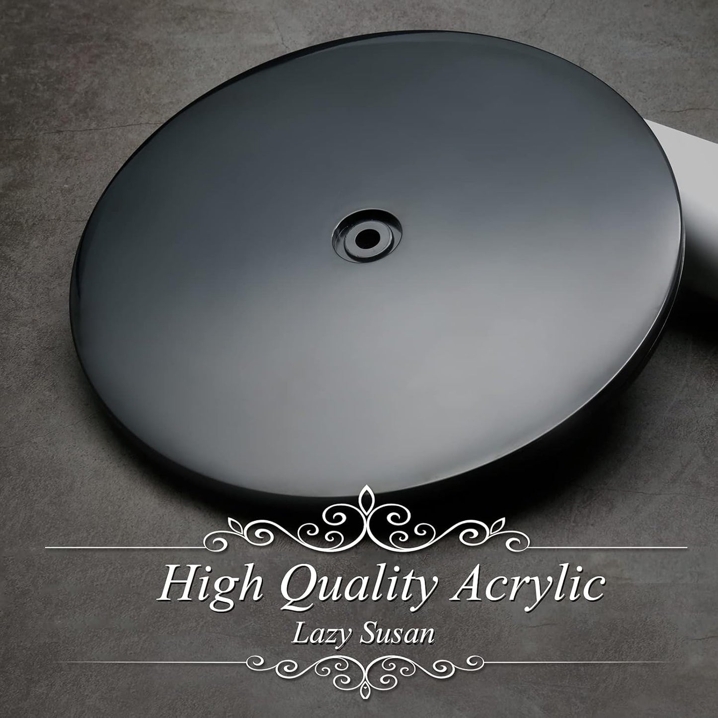 Jersvimc 8 Inch Jersvims Acrylic Turntable Platter, Black Turntable Organizer Round Rotating Plate for Kitchen Pantry
