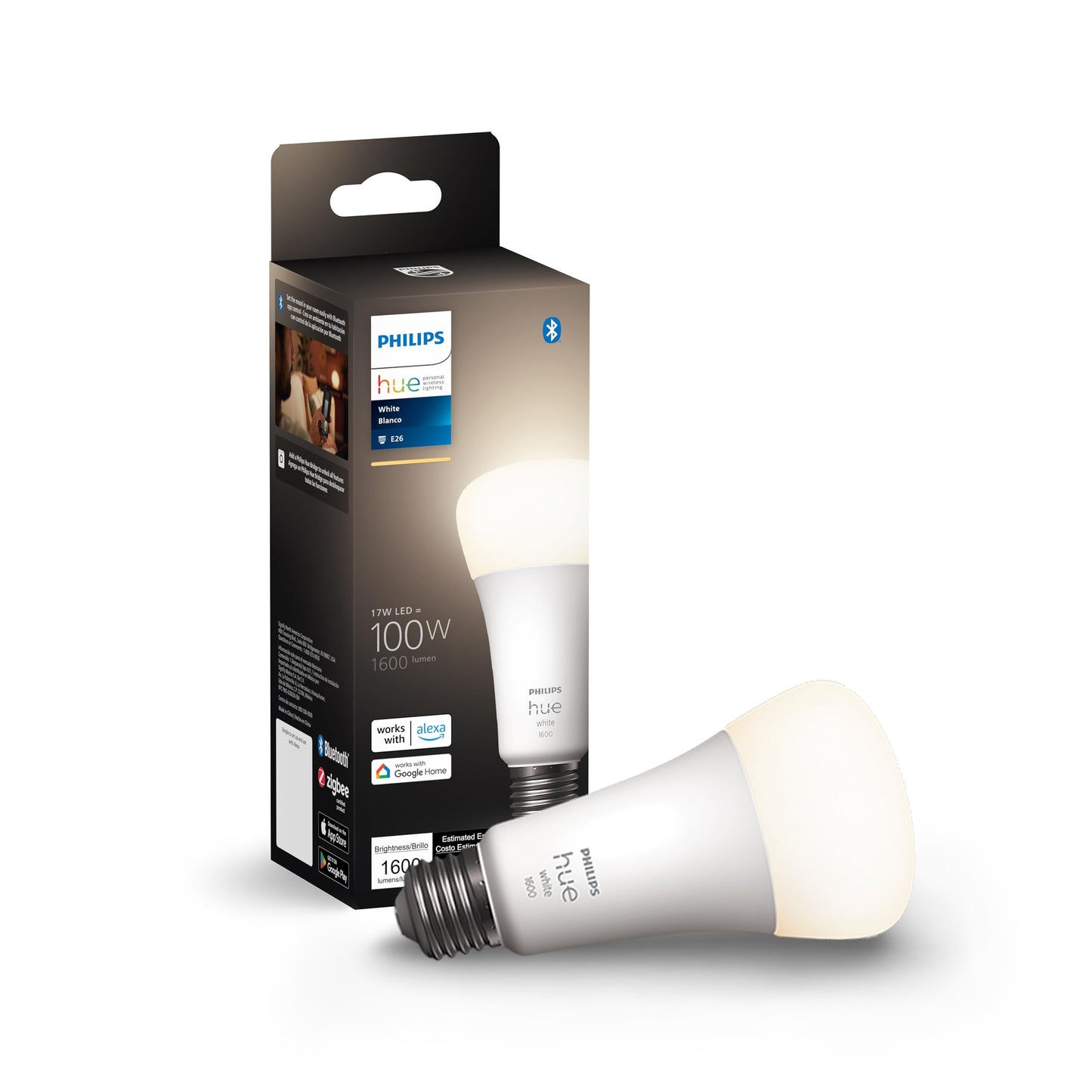 Philips Hue Smart 100W A21 LED Bulb - White and Color Ambiance Color-Changing Light - 4 Pack - 1600LM - E26 - Indoor - Control with Hue App - Works with Alexa, Google Assistant and Apple Homekit.