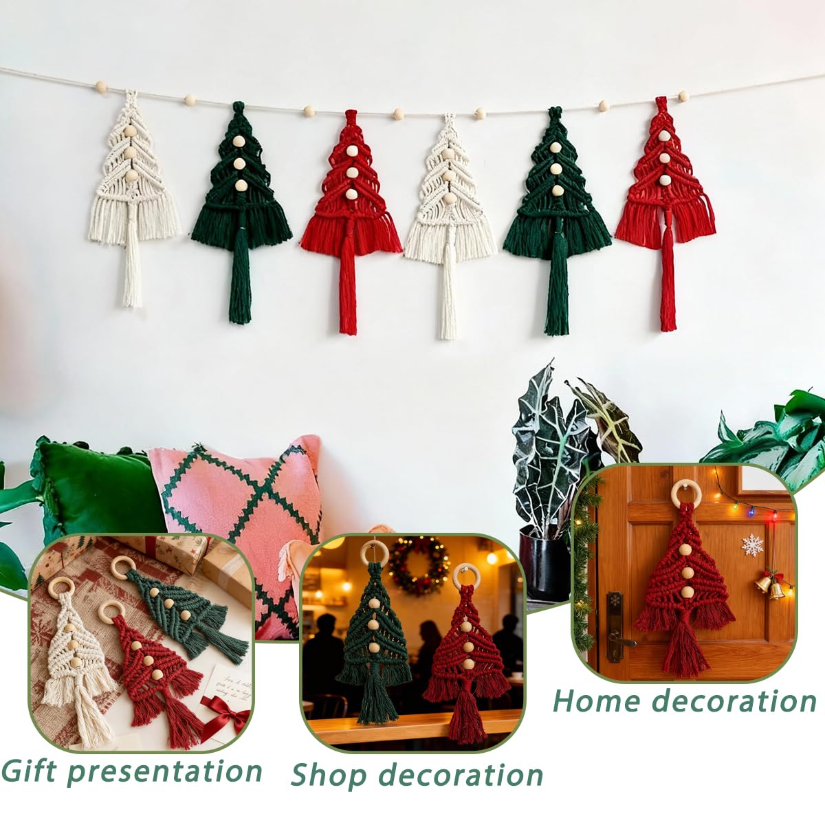 Macrame Kit for Beginners with Step by Step Video Tutorials DIY Christmas Tree Wall Hanging Craft Kit for Adults Kids Family Festive Holiday Activity Creative Boho Home Decor Unique Gift Idea (A)