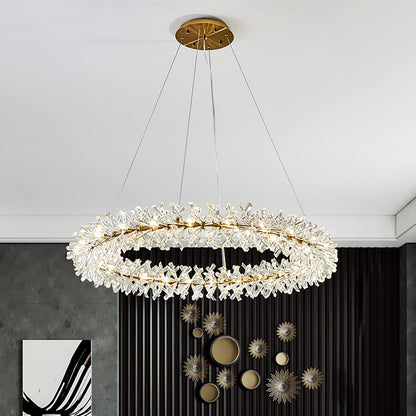 Axamate Modern Crystal Chandeliers D24 Gold Ring Chandelier Light Fixture Adjustable Hanging Ceiling Light for Living Room Bedroom Dining Room Laundry Room Foyer Kitchen Island