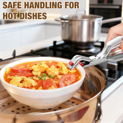 Hot Plate Gripper,Anti Scald Bowl Holder Clip,Multi Function Hot Plate Gripper Clips Tongs Clamp Pot Holder,Stainless Steel Hot Plate Gripper Tongs for Microwave,Pizza Pan,Toaster,Air Fryer,Oven(2PCS)