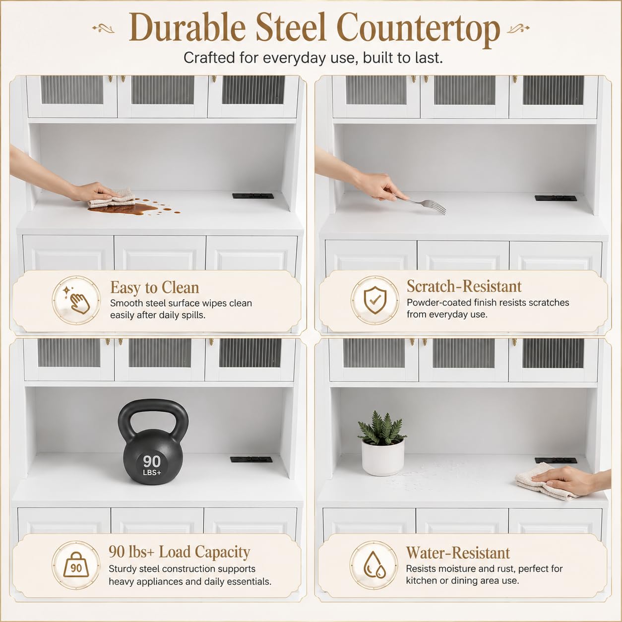 AUN Metal Pantry Cabinet with Charging Station - 68" Multi-Scene Storage Cabinet for Kitchen, Coffee Bar, Dining Room | Adjustable Shelves & Soft-Close Doors,White