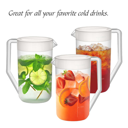 Amazing Abby - Kitchen Party - 2-Quart Plastic Pitcher (2-Pack), Unbreakable Water Pitcher with Lid, BPA-Free, Heat-Resistant, Dishwasher-Safe, Great for Both Iced and Hot Drinks, Indoors and Outdoors