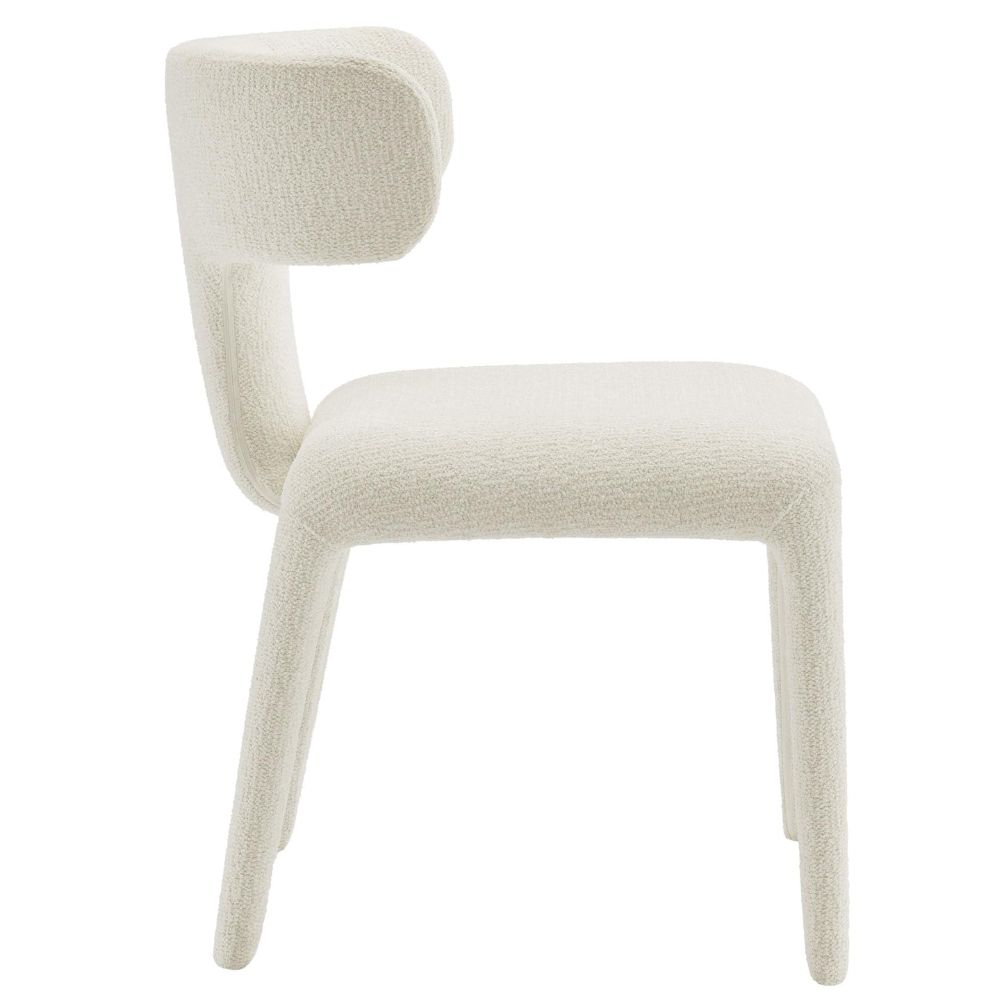 Modway Stellan Upholstered Boucle Dining Chair in Cream – Fabric Accent Chair with Curved Backrest – Armless Side Chair for Dining or Living Room