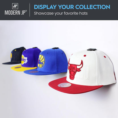 Modern JP Hat Hooks - Strong Adhesive Wall Rack for Baseball Caps | 16-Pack, Minimalist Design, Black
