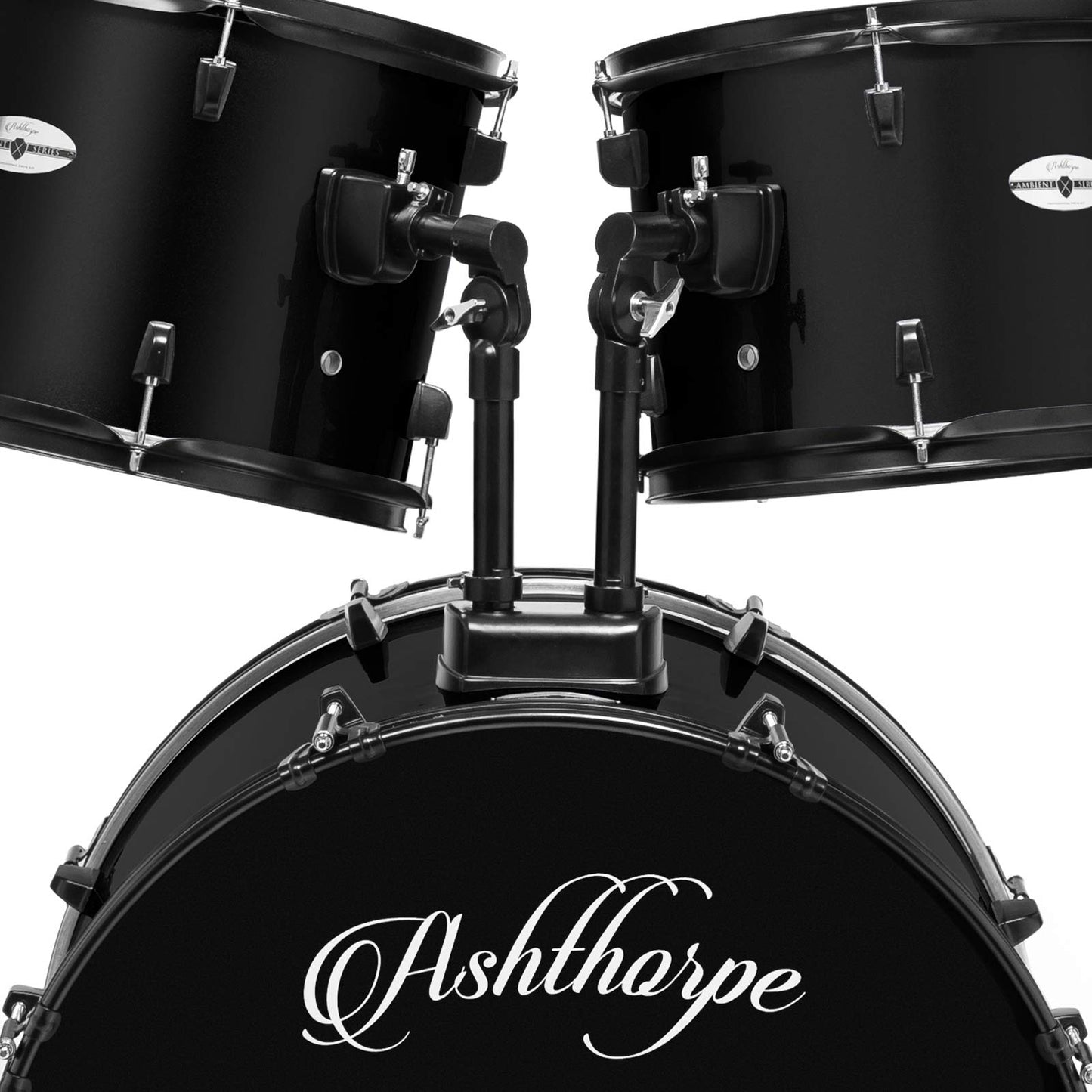 Ashthorpe 5-Piece Complete Full Size Adult Drum Set with Remo Batter Heads - Black