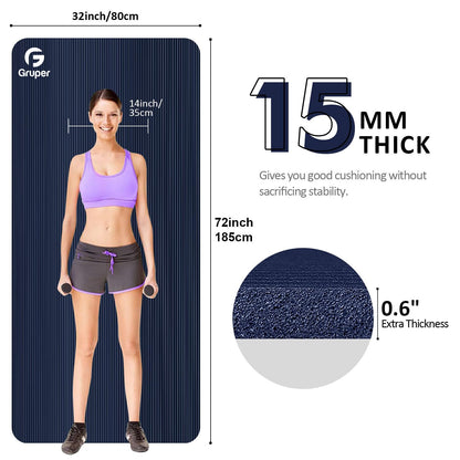 Yoga Mat Non Slip NBR Thick Yoga Mat, 72"L x 32"/24"W x 0.6"/0.4"TH (185cm x 80cm/61cm x 15mm/10mm), Anti-Tear Exercise Mat with Carrying Strap and Bag, Workout Mats for Yoga, Pilates, Floor Exercises