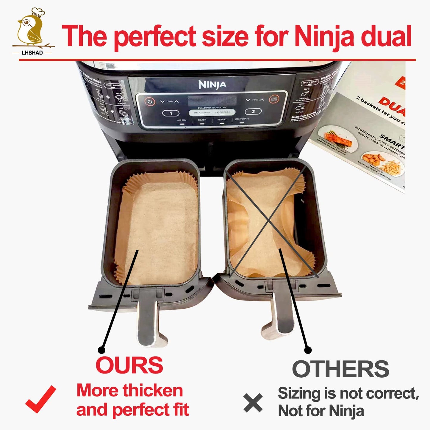 Air Fryer Liners Disposable 9 Inch, 9 inch Air Fryer Liners 125 Pcs Large Square Air Fryer Paper Liners for 5QT 6qt 8QT Air Fryer, Non-stick Parchment Paper for Frying, Baking