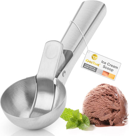 Frozen Premium Ice Cream Scoop with Trigger Ice Cream Scooper Stainless Steel, Heavy Duty Metal Icecream Scoop Spoon