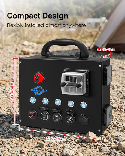 12/24V Control Hub Includes Switches Fuse Box Voltmeter USB Ports Cig Socket, Camping Electrical System Centre for Camper RVs Pickup Trucks 4WD Canopy Caravan, Battery Power Control Box